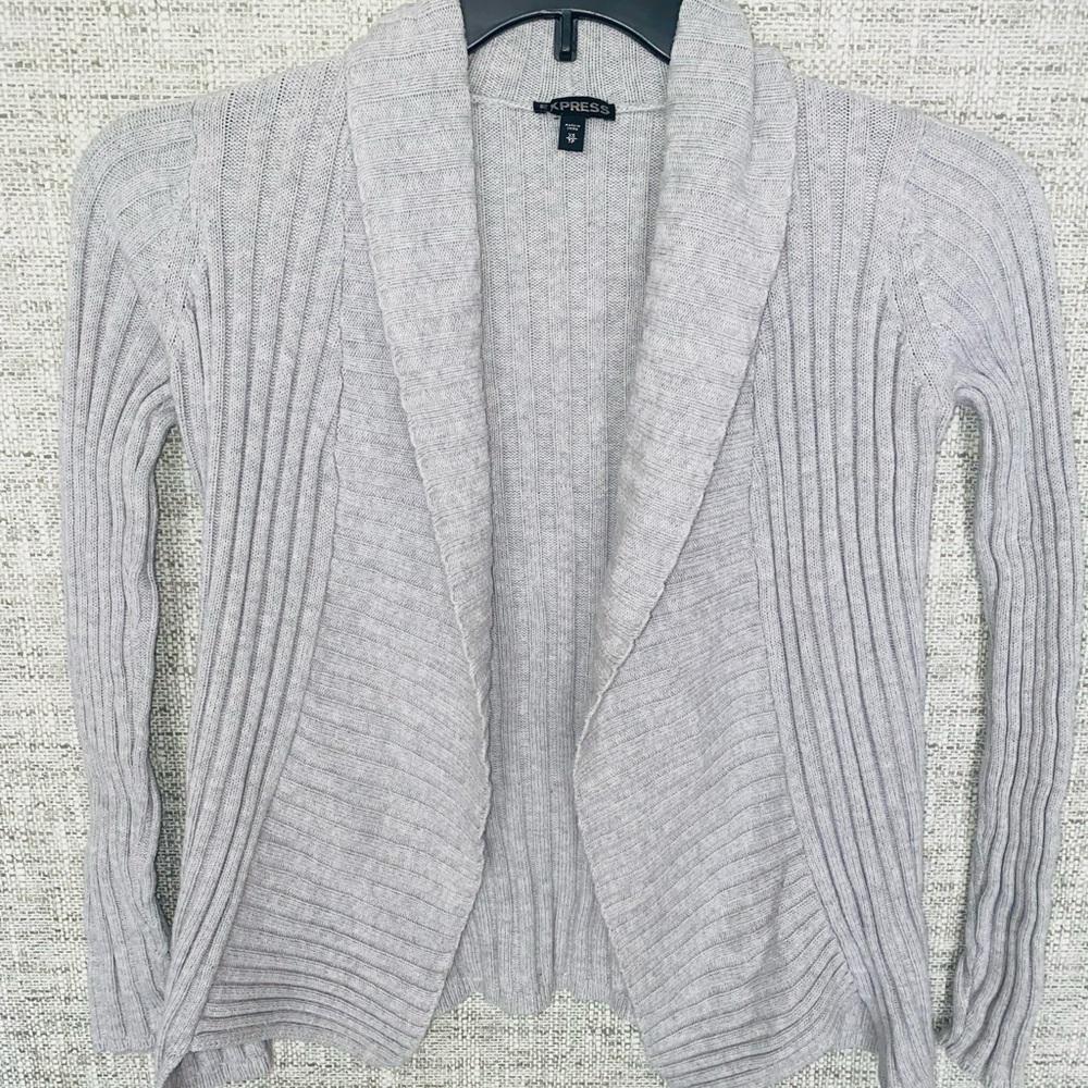 Express Women's Cardigan Knitted Sweater Open Front Long Sleeve Gray Size XS